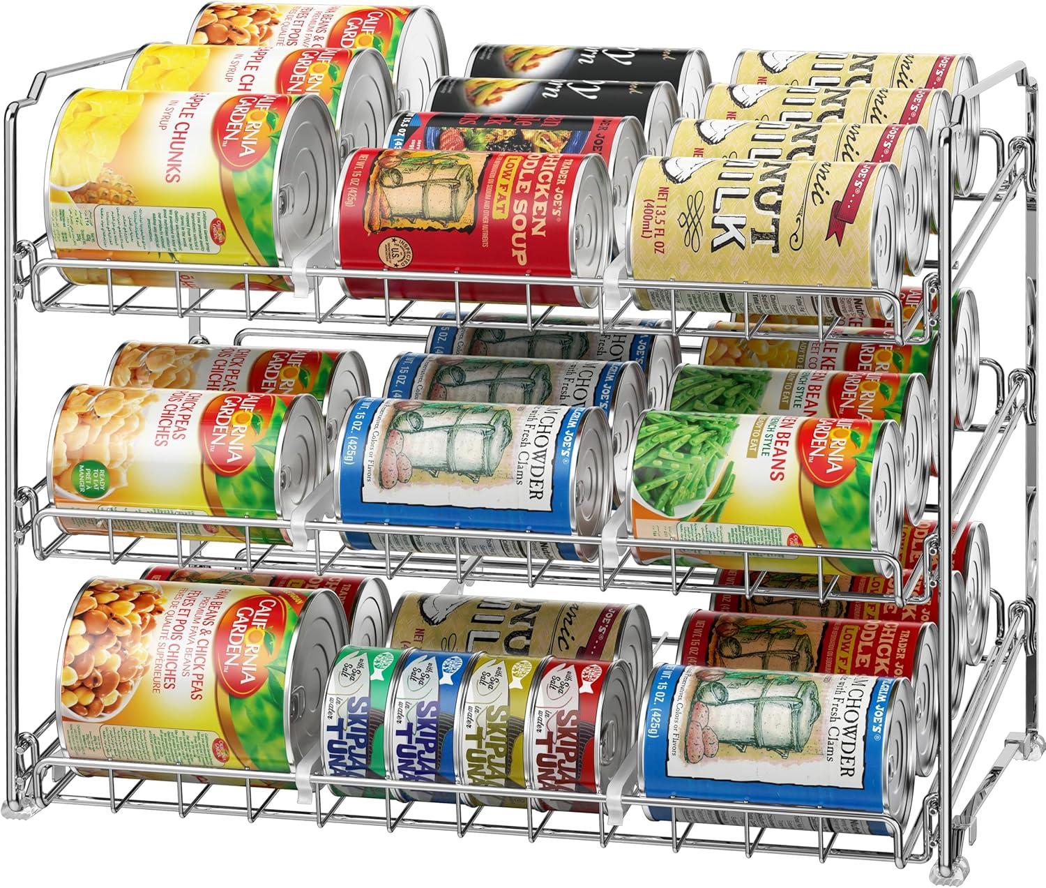imageSimple Houseware Stackable Can Organizer Rack for PantryCabinet  115quot D x 17quot W x 1375quot H Holds 36 Cans 3Tier Can Food Storage Dispenser ChromeRose Gold
