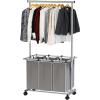 imageSimple Houseware 3 Bags Laundry Sorter with Extensible Clothes Hanging RodSilver