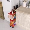imageSimple Houseware 3Tier SlimNarrow Storage Cart with Handle 55 Wide x 265 Height Rolling Organizer for Kitchen Bathroom Laundry Room  BlackRed