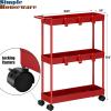 imageSimple Houseware 3Tier SlimNarrow Storage Cart with Handle 55 Wide x 265 Height Rolling Organizer for Kitchen Bathroom Laundry Room  BlackRed