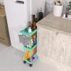 imageSimple Houseware 3Tier SlimNarrow Storage Cart with Handle 55 Wide x 265 Height Rolling Organizer for Kitchen Bathroom Laundry Room  BlackTurquoise