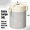 imageSimple Houseware 74L Collapsible Laundry Hamper Round Cotton Basket with Drawstring Closure and Handles Gray1Pack