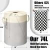 imageSimple Houseware 75L Collapsible Laundry Hamper Rectangle Cotton Basket with Drawstring Closure and Handles Gray1Pack