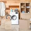 imageSimple Houseware Double Laundry Hamper with Lid and Removable Bags BlackBeige