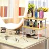 imageSimple Houseware Wooden Top Expandable Stackable Kitchen Cabinet and Counter Shelf Organizer Rustic BrownOak