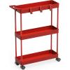 imageSimple Houseware 3Tier SlimNarrow Storage Cart with Handle 55 Wide x 265 Height Rolling Organizer for Kitchen Bathroom Laundry Room  BlackRed
