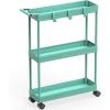 imageSimple Houseware 3Tier SlimNarrow Storage Cart with Handle 55 Wide x 265 Height Rolling Organizer for Kitchen Bathroom Laundry Room  BlackTurquoise