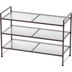 imageSIMPLE HOUSEWARE 3Tier Stackable Mesh Shoe Rack SilverBronze