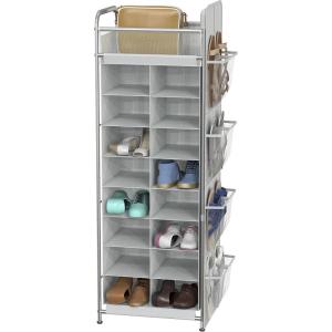 imageSimple Houseware 16 Cube Shoe Stand Tower Rack 8 Tier with Top Shelf and Side Hanging Pockets GrayGray