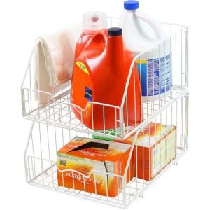 imageSimple Houseware 2 Pack Stackable Large Wide Entry Basket Bin White 17InchWhite