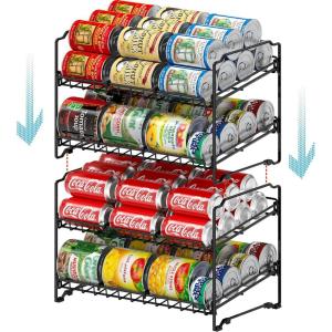 imageSimple Houseware 2 Tier Stackable Can Rack Silver 2 PackBlack