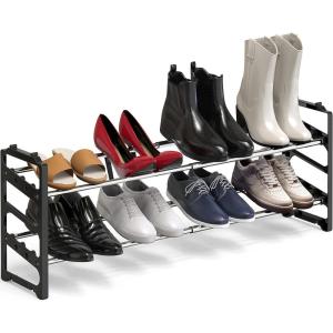 imageSimple Houseware 2Tier Expandable 1834 and Stackable Shoe Racks with Shelves for 8 Pairs of Shoes Black