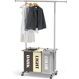 imageSimple Houseware 3 Bags Laundry Sorter with Extensible Clothes Hanging RodMulti