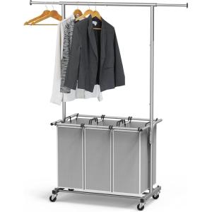 imageSimple Houseware 3 Bags Laundry Sorter with Extensible Clothes Hanging RodSilver