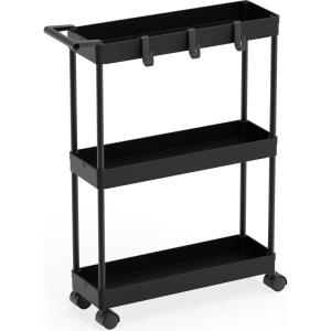 imageSimple Houseware 3Tier SlimNarrow Storage Cart with Handle 55 Wide x 265 Height Rolling Organizer for Kitchen Bathroom Laundry Room  BlackBlack