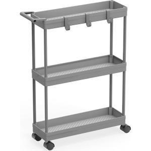 imageSimple Houseware 3Tier SlimNarrow Storage Cart with Handle 55 Wide x 265 Height Rolling Organizer for Kitchen Bathroom Laundry Room  BlackGray