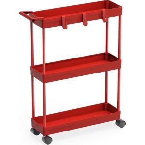 imageSimple Houseware 3Tier SlimNarrow Storage Cart with Handle 55 Wide x 265 Height Rolling Organizer for Kitchen Bathroom Laundry Room  BlackRed