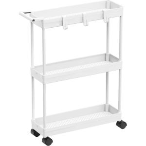 imageSimple Houseware 3Tier SlimNarrow Storage Cart with Handle 55 Wide x 265 Height Rolling Organizer for Kitchen Bathroom Laundry Room  BlackWhite