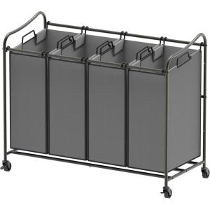 imageSimple Houseware 4Bag Heavy Duty Laundry Sorter Rolling Cart SilverAssortedDark Grey