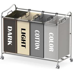 imageSimple Houseware 4Bag Heavy Duty Laundry Sorter Rolling Cart SilverAssortedSilverAssorted