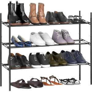 imageSimple Houseware 4Tier Expandable and Stackable Shoe Racks with Shelves for 16 Pairs of Shoes Black3Tier