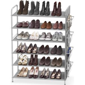 imageSimple Houseware 6Tier Shoe Rack Storage Organizer wSide Hanging Bag GreyGrey