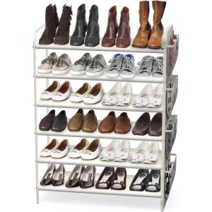 imageSimple Houseware 6Tier Shoe Rack Storage Organizer wSide Hanging Bag GreyWhite