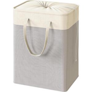 imageSimple Houseware 75L Collapsible Laundry Hamper Rectangle Cotton Basket with Drawstring Closure and Handles Gray1Pack