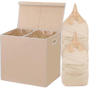 imageSimple Houseware Double Laundry Hamper with Lid and Removable Bags BlackBeige