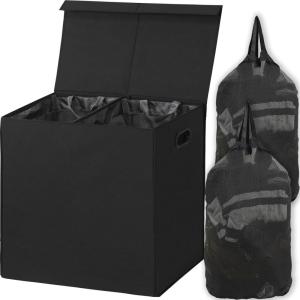 imageSimple Houseware Double Laundry Hamper with Lid and Removable Bags BlackBlack