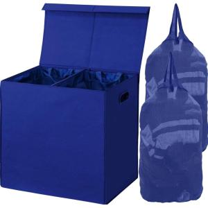 imageSimple Houseware Double Laundry Hamper with Lid and Removable Bags BlackDark Blue