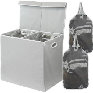 imageSimple Houseware Double Laundry Hamper with Lid and Removable Bags BlackGrey