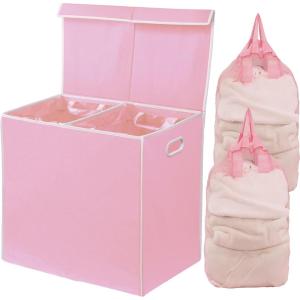 imageSimple Houseware Double Laundry Hamper with Lid and Removable Bags BlackPink