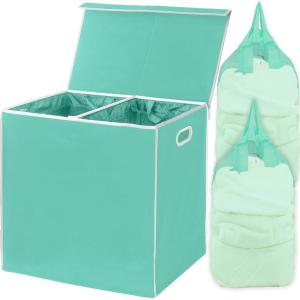 imageSimple Houseware Double Laundry Hamper with Lid and Removable Bags BlackTurquoise