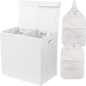 imageSimple Houseware Double Laundry Hamper with Lid and Removable Bags BlackWhite