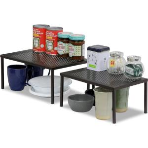 imageSimple Houseware Expandable Stackable Kitchen Counter Shelf Organizer White Metal Top 1125quotL x 79quotW x 54quotHBronze