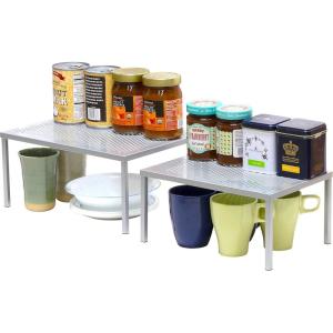imageSimple Houseware Expandable Stackable Kitchen Counter Shelf Organizer White Metal Top 1125quotL x 79quotW x 54quotHSilver