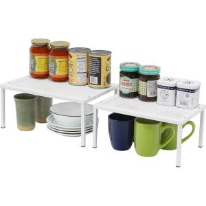 imageSimple Houseware Expandable Stackable Kitchen Counter Shelf Organizer White Metal Top 1125quotL x 79quotW x 54quotHWhite