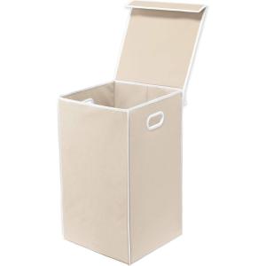 imageSimple Houseware Foldable Laundry Hamper Basket with Lid BlackBeige
