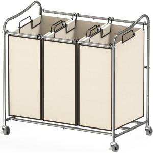 imageSimple Houseware HeavyDuty 3Bag Laundry Sorter Cart SilverChrome