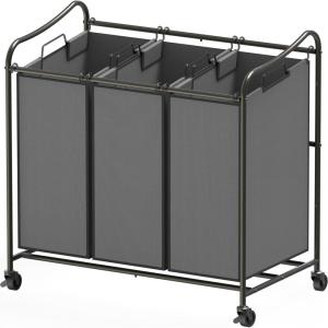 imageSimple Houseware HeavyDuty 3Bag Laundry Sorter Cart SilverDark Grey