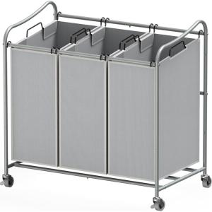 imageSimple Houseware HeavyDuty 3Bag Laundry Sorter Cart SilverSilver