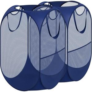 imageSimple Houseware Mesh PopUp Laundry Hamper Basket with Side Pocket BlackDark Blue
