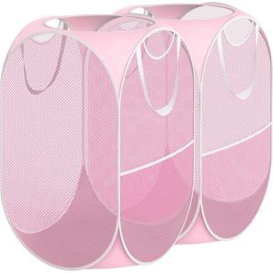 imageSimple Houseware Mesh PopUp Laundry Hamper Basket with Side Pocket BlackPink
