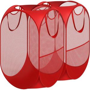 imageSimple Houseware Mesh PopUp Laundry Hamper Basket with Side Pocket BlackRed