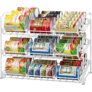 imageSimple Houseware Stackable Can Organizer Rack for PantryCabinet  115quot D x 17quot W x 1375quot H Holds 36 Cans 3Tier Can Food Storage Dispenser ChromeWhite