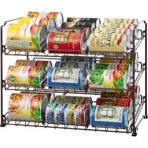 imageSimple Houseware Stackable Can Organizer Rack for PantryCabinet  115quot D x 17quot W x 1375quot H Holds 36 Cans 3Tier Can Food Storage Dispenser ChromeBronze