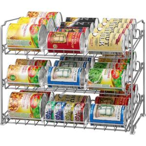 imageSimple Houseware Stackable Can Organizer Rack for PantryCabinet  115quot D x 17quot W x 1375quot H Holds 36 Cans 3Tier Can Food Storage Dispenser ChromeSilver