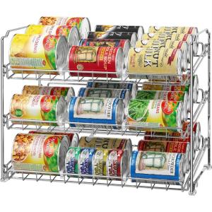 imageSimple Houseware Stackable Can Organizer Rack for PantryCabinet  115quot D x 17quot W x 1375quot H Holds 36 Cans 3Tier Can Food Storage Dispenser ChromeChrome