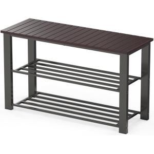 imageSimple Houseware Wood Top Shoe Storage Bench for Entryway Rustic BrownDark Brown
